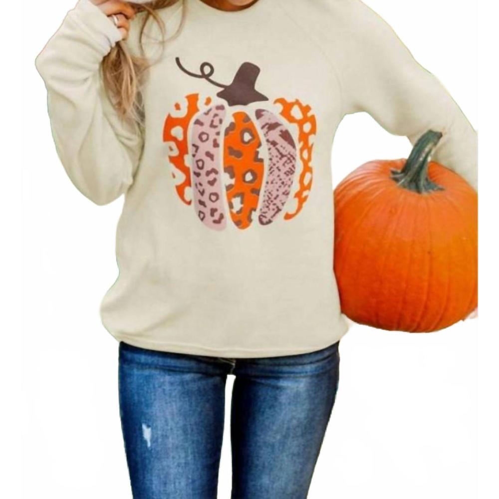 NEW LILY CLOTHING halloween pumpkin printing shirt in beige